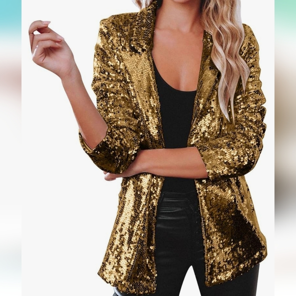 Plus Size Gold Sequin Women's Blazer